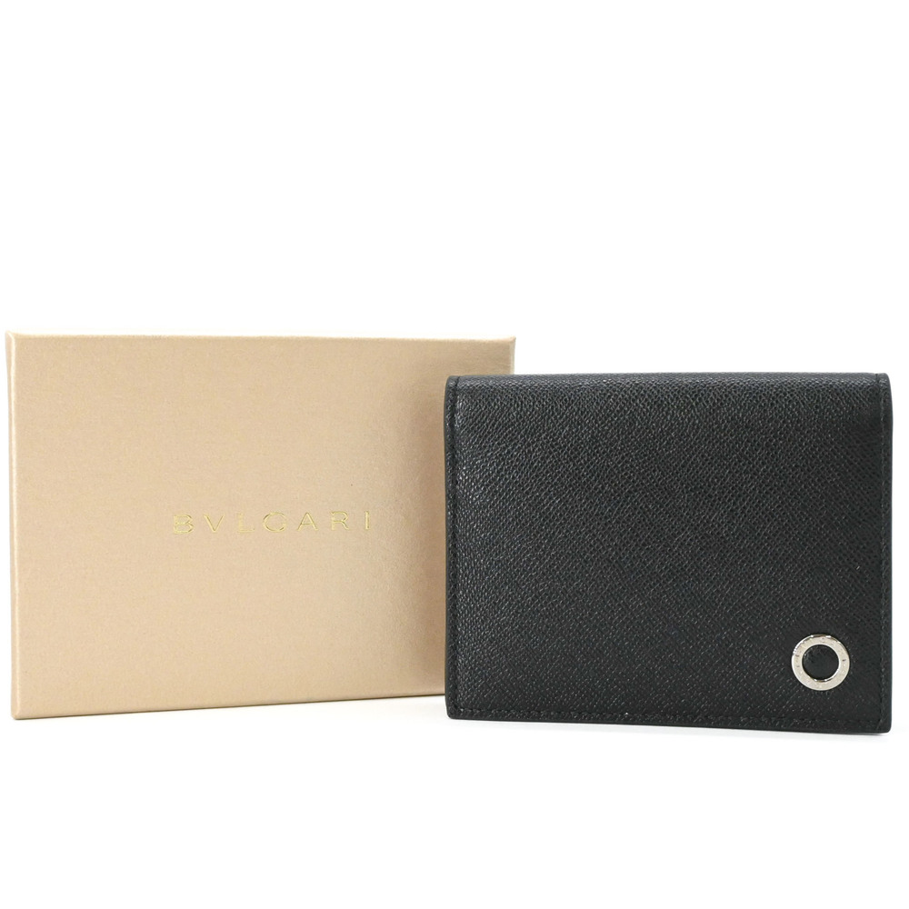 BVLGARI Bulgari Card Holder, Business Case, Leather, Men's Bi-fold Wallet, Bl...